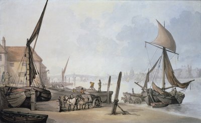 Low Tide on the Thames by Thomas Rowlandson